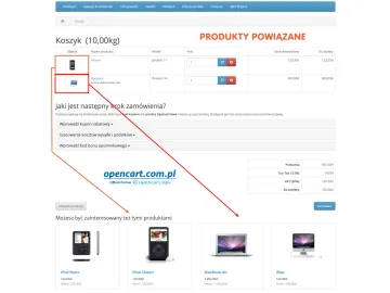 Produkty powiązane w koszyku OpenCart